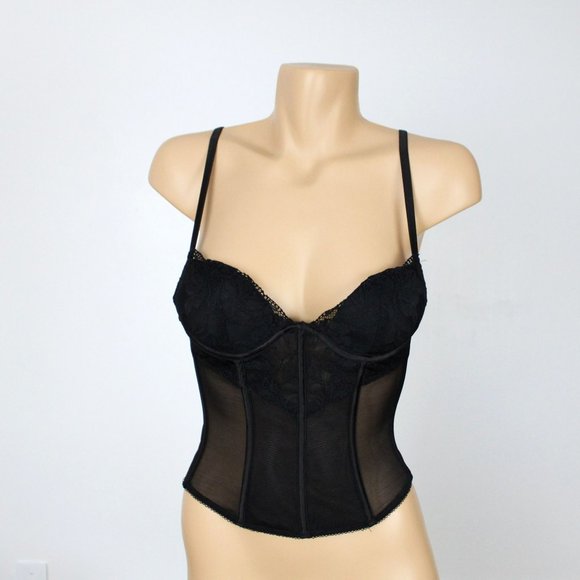 La Senza Bustier Small Black Padded Boned Padded Push-Up Underwire Bra B47 - Picture 2 of 14